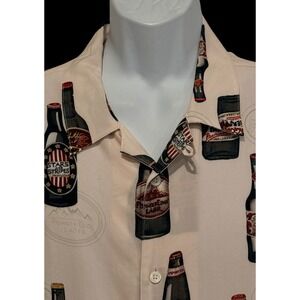 Ovadia & Sons Shirt Men L Beige Beer Bottle Flys Mall Brewery Loop Collar Button